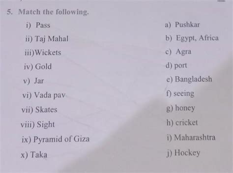 5. Match the following. - Brainly.in