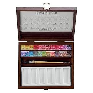 Sennelier L'Aquarelle Wood Watercolor Half Pan Set, 24 Half Pans ...
