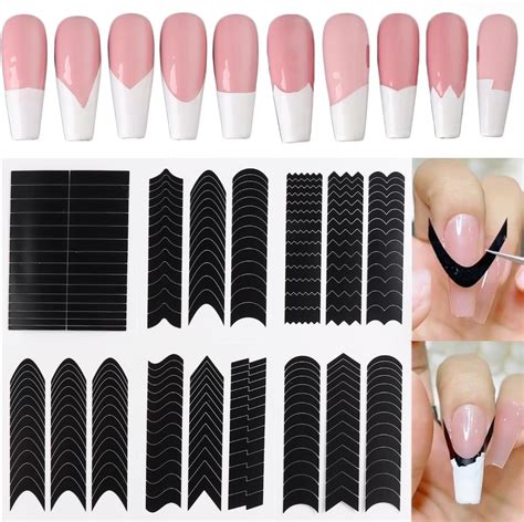 Amazon.com: French Tip Nail Stickers 6 Sheets French Manicure Strips ...