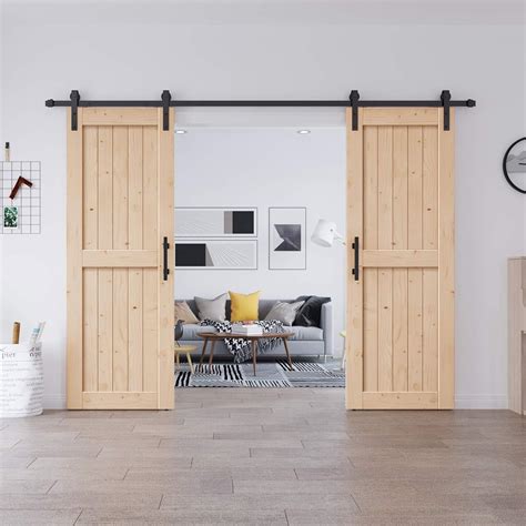 Amazon.com: EaseLife 60in x 84in (Double 30in x 84in Door) Barn Door + 10 FT Double Door Sliding ...