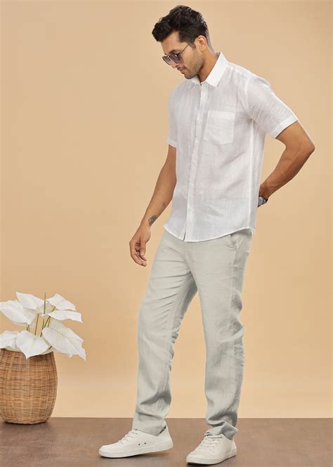 Powder Blue Pure Linen Pants by Linen Trail