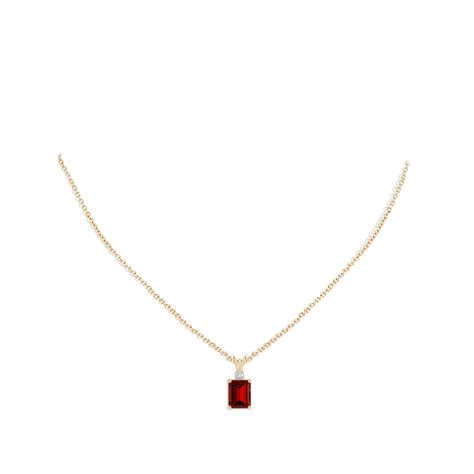 Emerald-Cut Lab-Grown Ruby Solitaire Pendant with Diamond