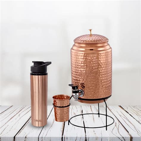 Kuber Copper Water Bottle & Water Dispenser Combo Set|with Added Health ...