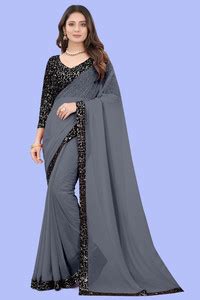 Buy SHELDROM MART Solid/Plain Bollywood Georgette Grey Sarees Online ...