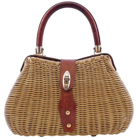 British Hong Kong Wicker and Leather Handbag, 1960s at 1stDibs ...