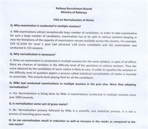 Click Here to Download RRB Official FAQ on Normalization of Marks (why ...