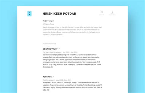 HTML5 Developer Resume 的图像结果