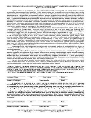 Fillable Online GUAM INTERNATIONAL COASTAL CLEANUP DAY 2016 WAIVER OF ...