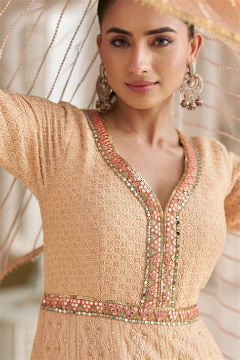 Shop for Peach Readymade Georgette Gown With Dupatta Online | Saree ...