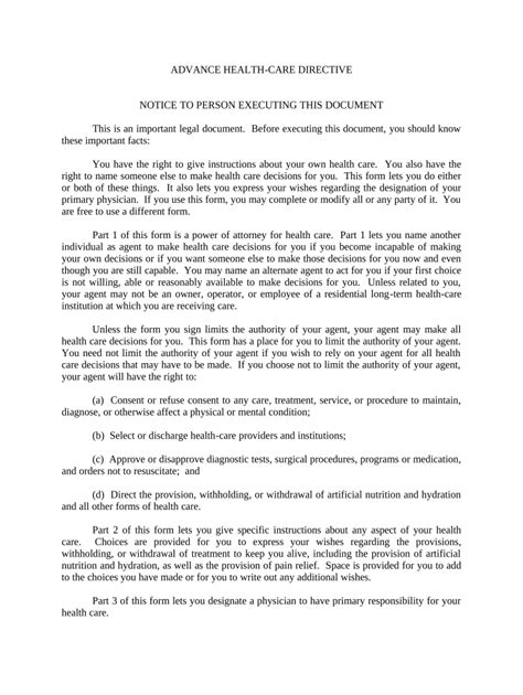 Advance Health-Care Directive - Blank Fillable Template | Fill Out ...