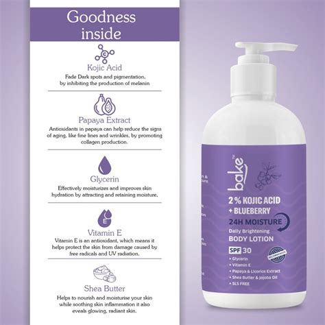 Bake 2% Kojic Acid Body Lotion SPF 30 PA+++ for Pigmented & Tanned Ski ...