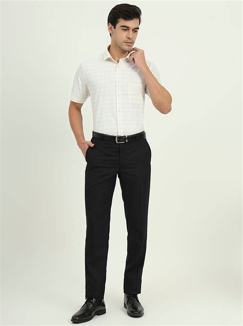 Greenfibre Off-White & Grey Checked Half Sleeve Formal Shirt | Classic ...