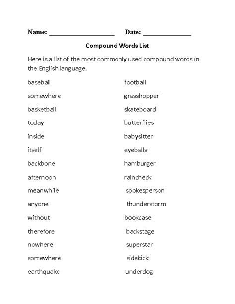 Compound Word Worksheet 的图像结果