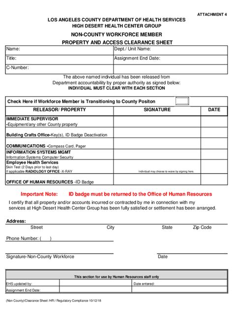 Fillable Online Property and Access Clearance Sheet for Non-county ...