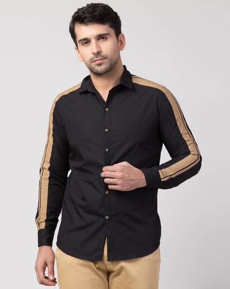 Buy Black WILDTOGS Solid Regular Fit Shirt with Contrast Stripes | AJIO