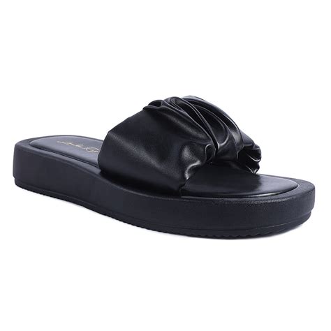 Buy Latest Black Gathered Low Wedge Slides In India | Londonrag.In