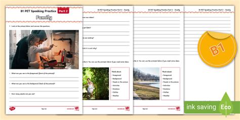 ESL B1 PET Speaking Part 2 Practice Worksheet (Family)