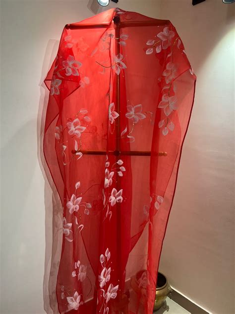 Lilies on Red Organza Saree – Picchika