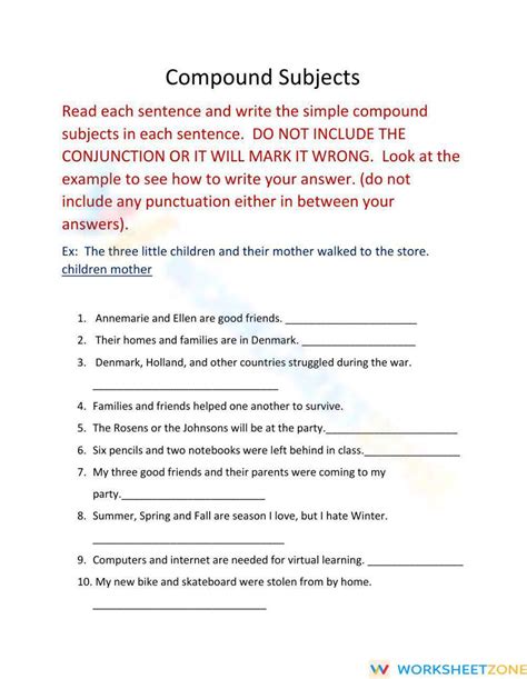 Compound Subject Worksheet 的图像结果