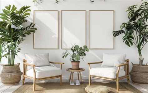 Mockup frame close up in coastal style home interior background 3d ...