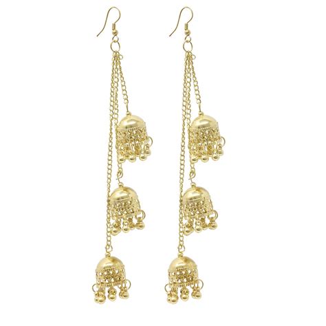 Steorra jewels Gold Oxidised Kashmiri long Triple Jhumki Dangler ...