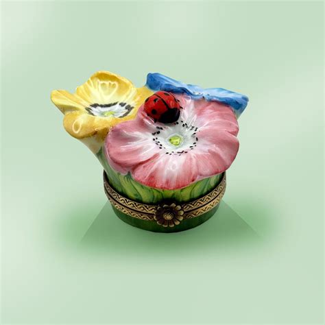 The Cottage Shop - Limoges 3 Flowers with a Ladybug Box