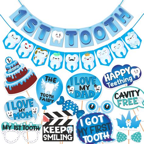 Buy First Tooth Photo Booth Party Props (13 Pcs) with 1st Cartoon Tooth ...