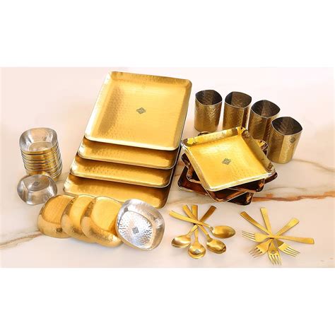Indian Art Villa Stainless Steel Hammered 36 Pcs Rectangular Shape ...