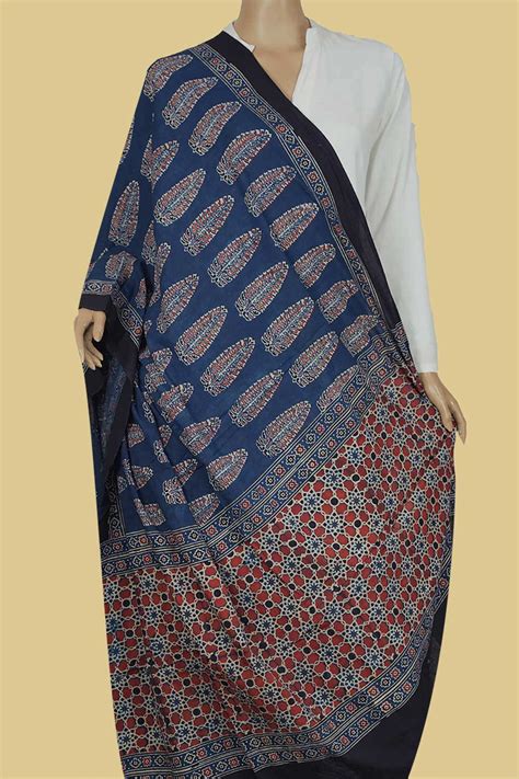 Ajrakh Dupatta - Buy Ajrakh Dupattas in Cotton Block Prints Online ...