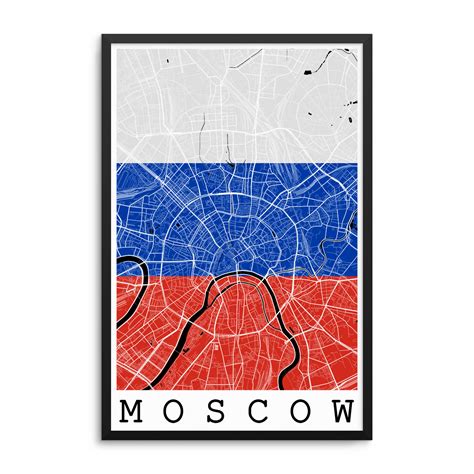 Moscow Russia Flag Map Poster – City Map Decor