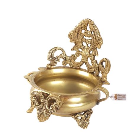 Ethnic Carved Brass 7 Inches Decor Urli Bowl (Golden)
