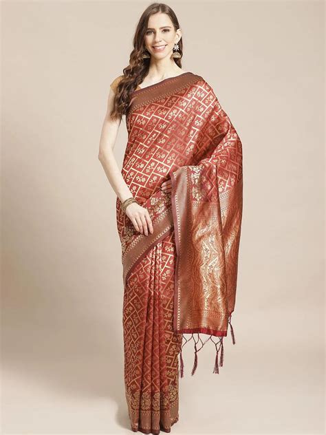 Buy Maroon Woven Design Brocade Saree Online at Rs.987 | Libas