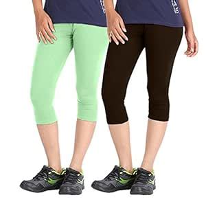 Hbhwear Womens Plain Capri Pack of 2 - Ice Green-Dark Brown : Amazon.in ...