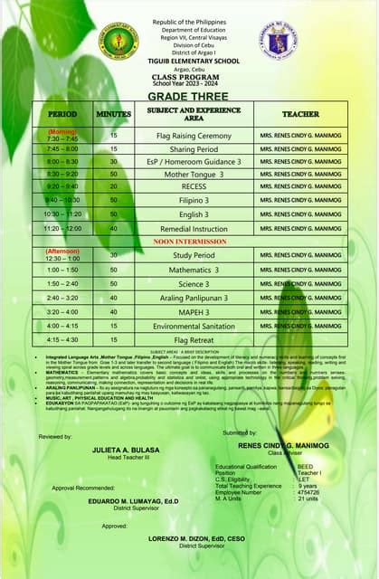 Image result for Grade 3 Class Program Sample