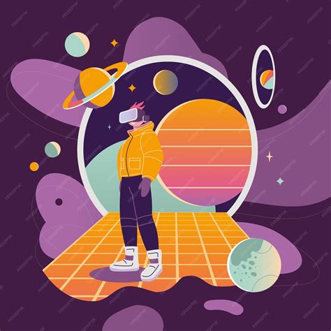 Premium Vector | Concept of virtual reality tech metaverse cartoon style Boy in VR glasses on ...