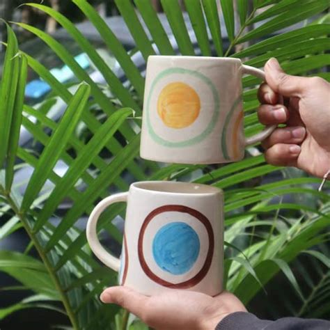Buy WEAVING HOMES Handcrafted Ceramic Yellow Ring & Blue Ring Mug ...