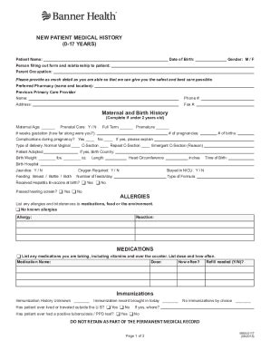 Banner Health New Patient Medical History (0-17 Years) 2018-2026 - Fill ...