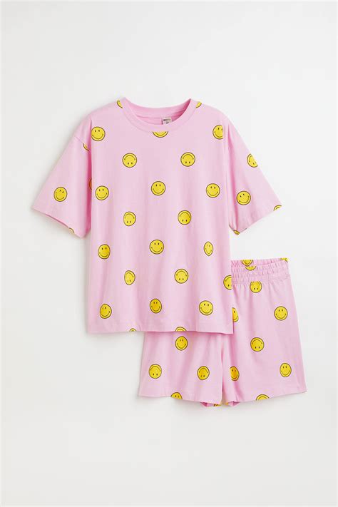 Patterned cotton pyjamas - Light pink/Smiley® - Ladies | H&M IN