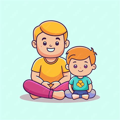 Cute father and son sitting together cartoon vector icon illustration ...