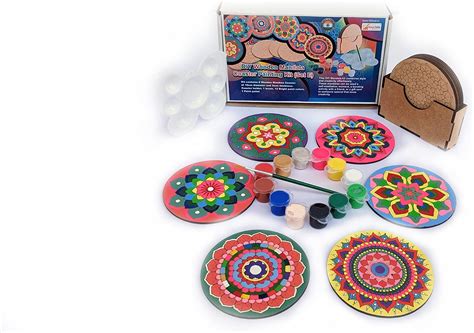 StepsToDo Wooden Mandalas Paint Kit E. Tea Coaster Set. Mandal Art. Set ...