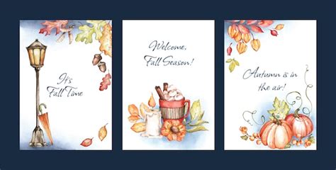 Watercolor greeting cards collection for fall season celebration | Free ...