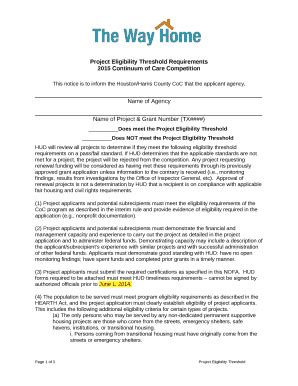 Project Eligibility Threshold Requirements Doc Template | pdfFiller