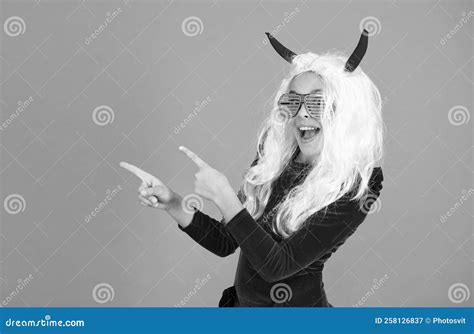 Happy Halloween. Smiling Child in Devil Horns and Party Glasses. Kid ...