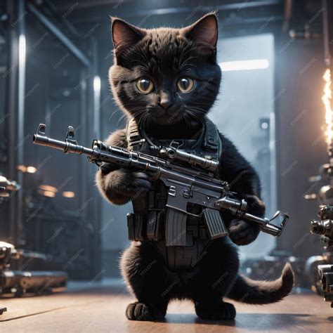Premium Photo | A black cat with a gun that says cat
