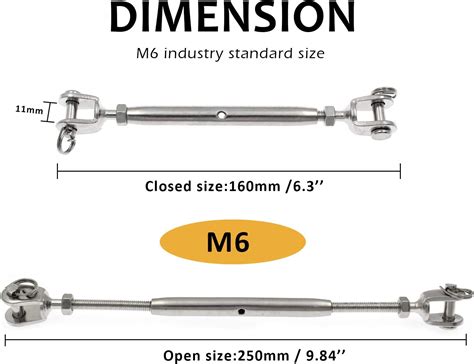 Buy Augiimor 2PCS 316 Stainless Steel Jaw and Jaw Turnbuckle Rigging ...