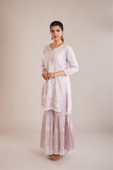 Premium Silk Cotton Chikankari Garara Set - Lilac – Chowk Bazar