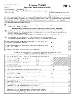 Fillable Online ct Schedule CT-1041C 2014, Connecticut Taxable Income ...