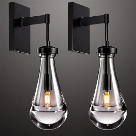 Wall Sconces Set of Two, Black Sconces Dimmable Raindrop Sconces Wall ...