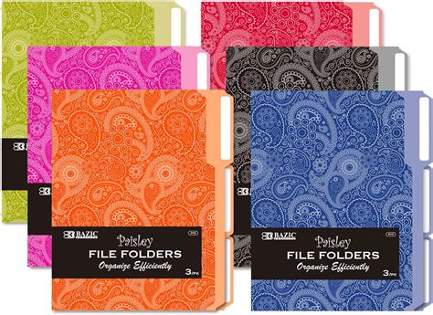 Buy BAZIC Manila File Folder 1/3 Cut Letter Size, Paisley Assorted ...