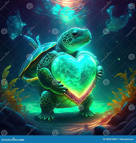 Green Sea Turtle Hugging Heart Turtle with Heart in His Hand. 3d ...